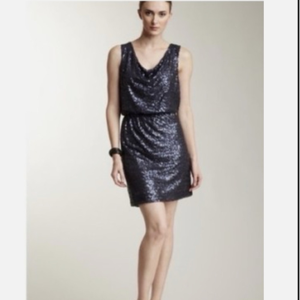 Calvin Klein Shimmering Slate Blue Sequin Mini Dress Large